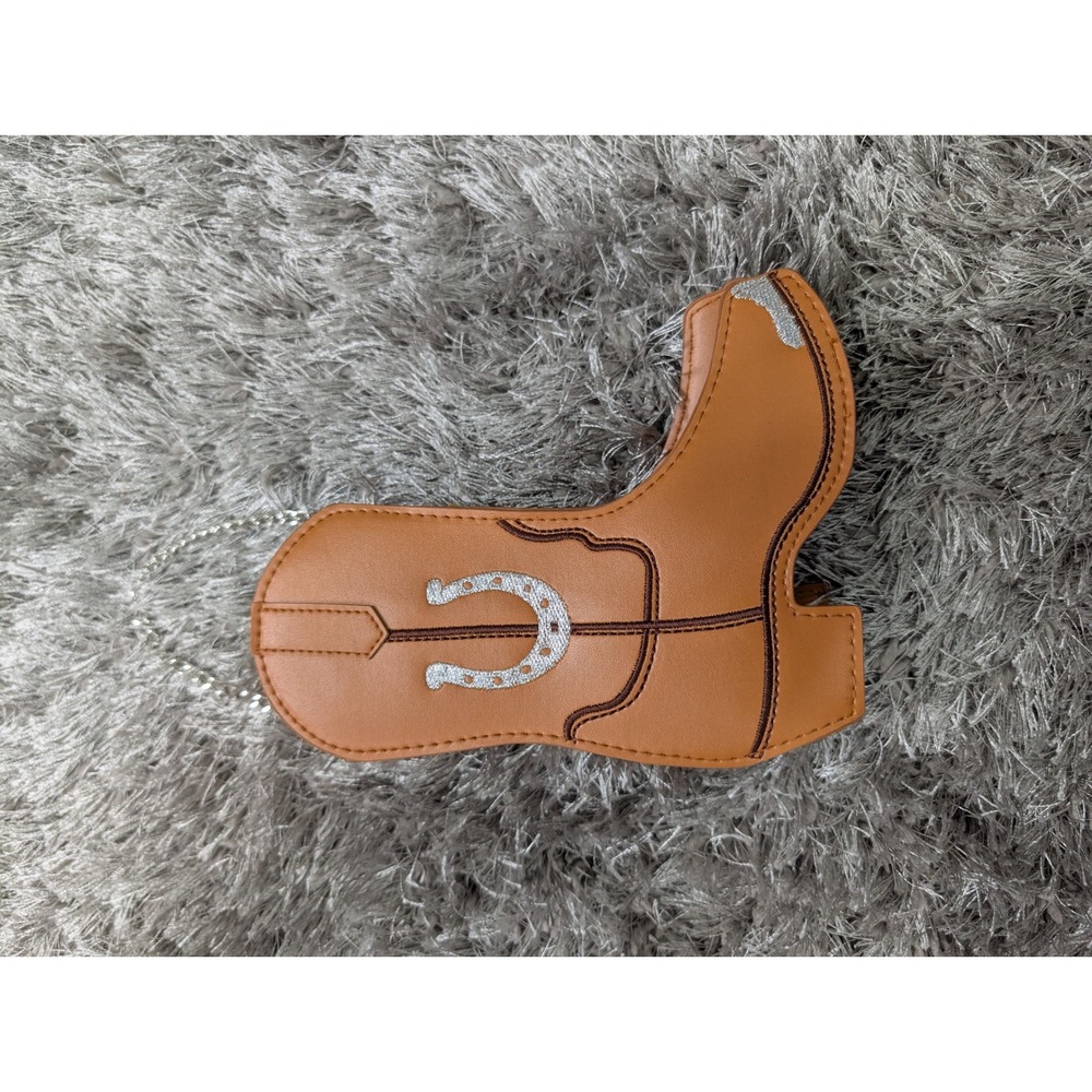 Tan Cowboy Boot Horseshoe Crossbody Bag Silver‎ Chain Western Novelty Purse